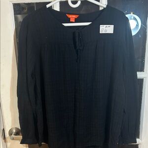 W94.    Joe Fresh Black Tie-Neck Peasant Blouse